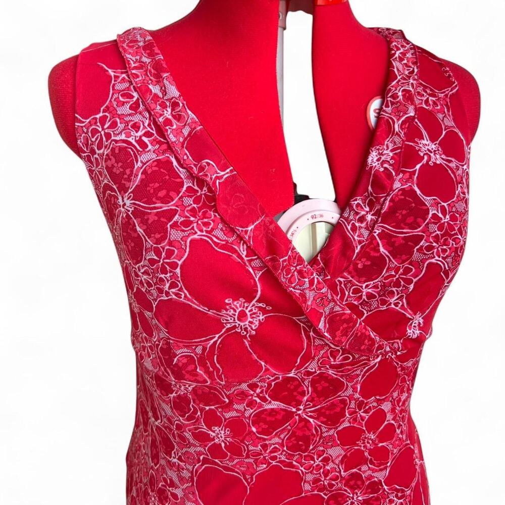 Y2K Red Floral Ruffle Sleeveless Dress Size 10 Fairycore Summer Vibes - Picture 6 of 8